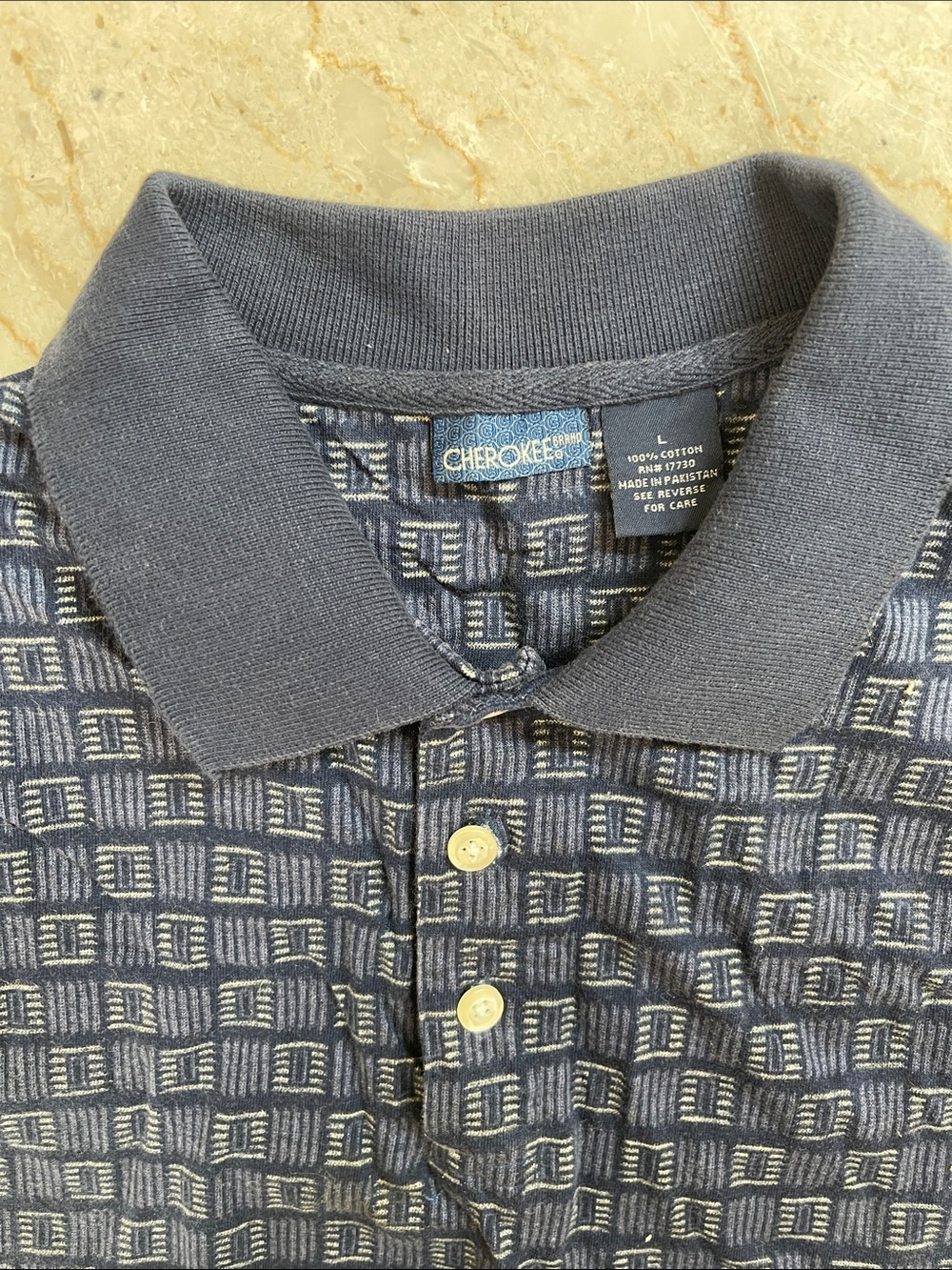 Cherokee Men's Navy and Light Gray Geometric Polo